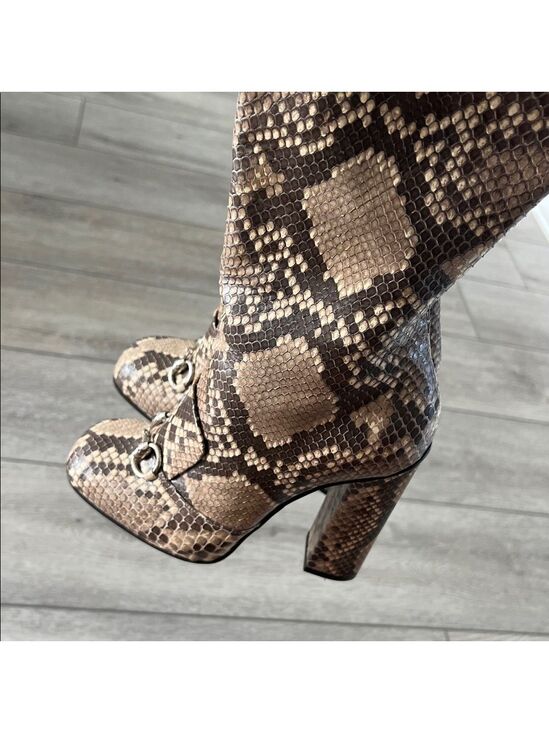 Gucci Snake-Print Over-the-Knee Boot horsebit hardware Brown Taupe size 37.5/ 7 - Picture 8 of 14